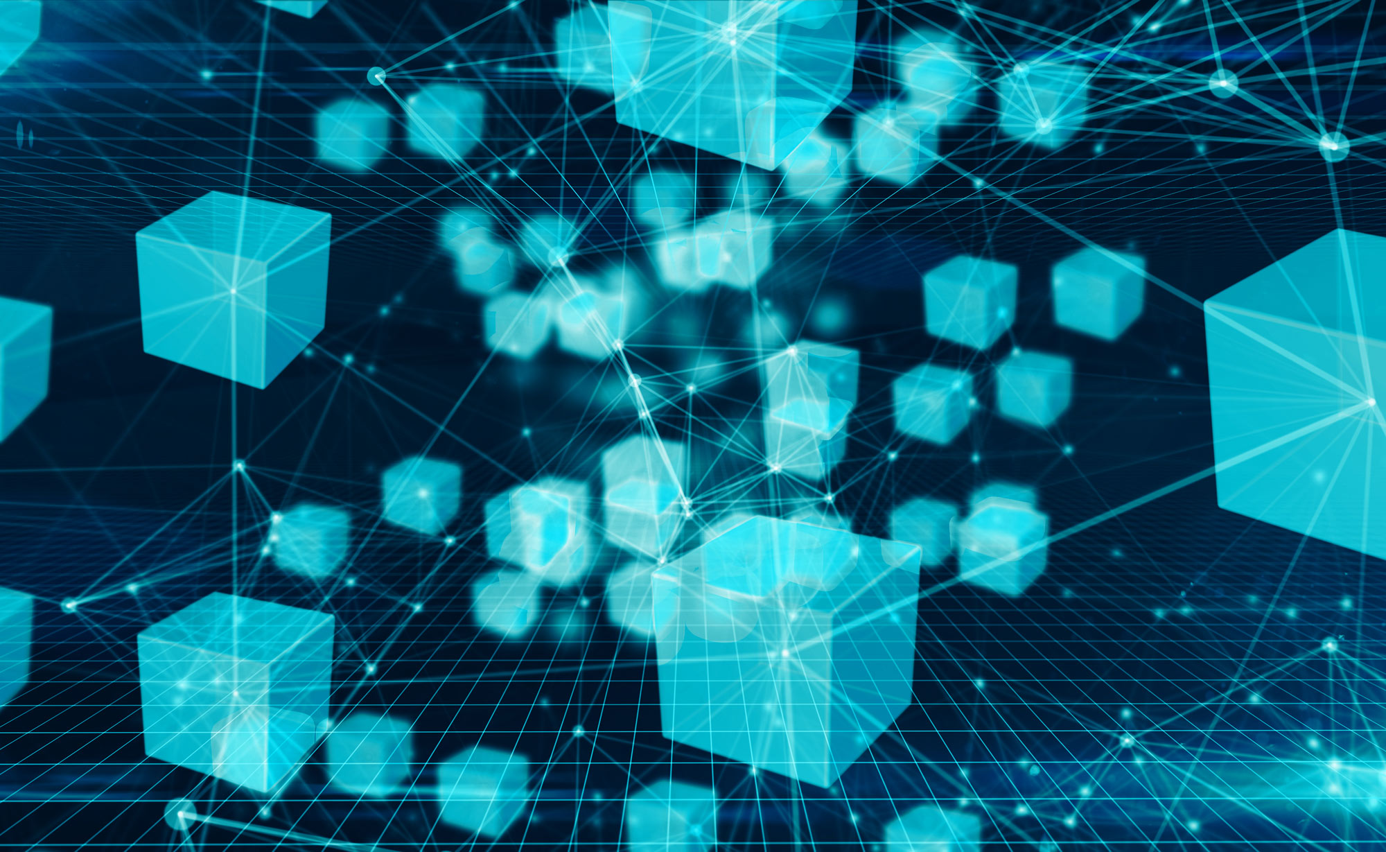 Rappresentazione visiva di una rete blockchain con blocchi connessi