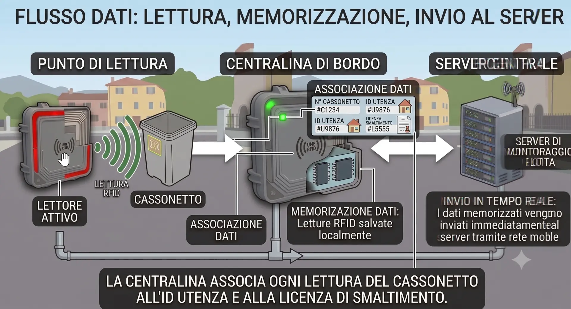 Flusso dati: lettura, memorizzazione e invio al server centrale