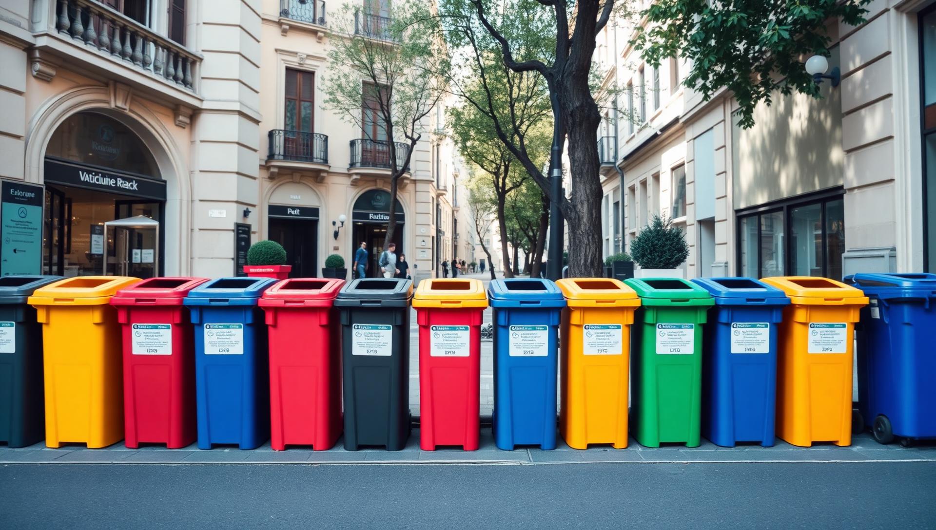 Cassonetti per la raccolta differenziata in città, pronti per essere tracciati